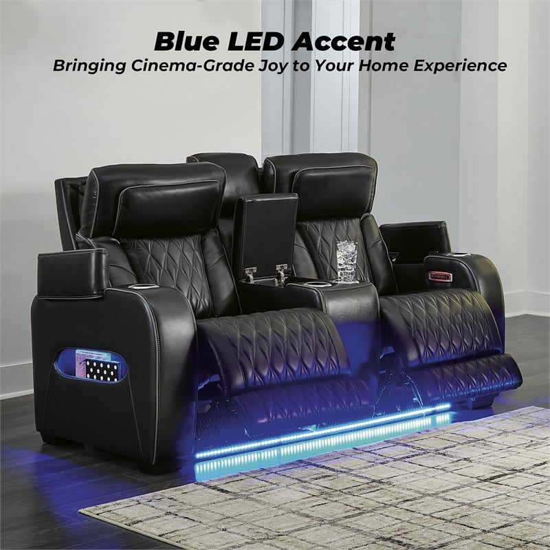 Bowery Hill Reclining Furniture Set with Power Recliner in Black Diamond