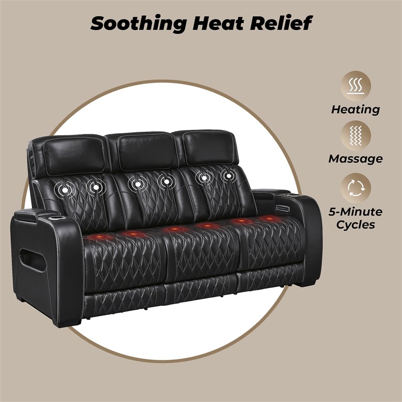 Bowery Hill Reclining Furniture Set with Power Recliner in Black Diamond