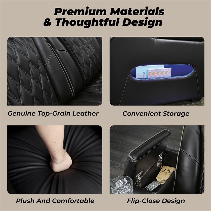 Bowery Hill Reclining Furniture Set with Power Recliner in Black Diamond