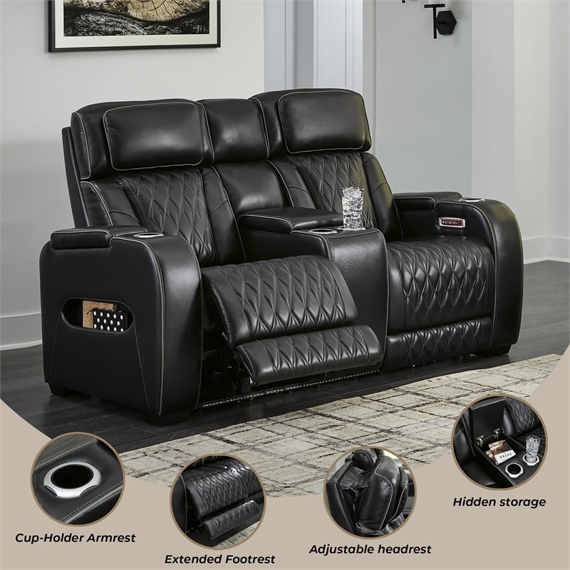 Bowery Hill Reclining Furniture Set with Power Recliner in Black Diamond