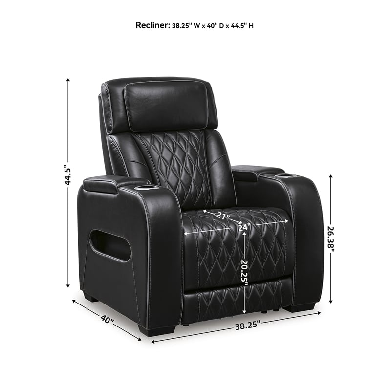 Bowery Hill Reclining Furniture Set with Power Recliner in Black Diamond