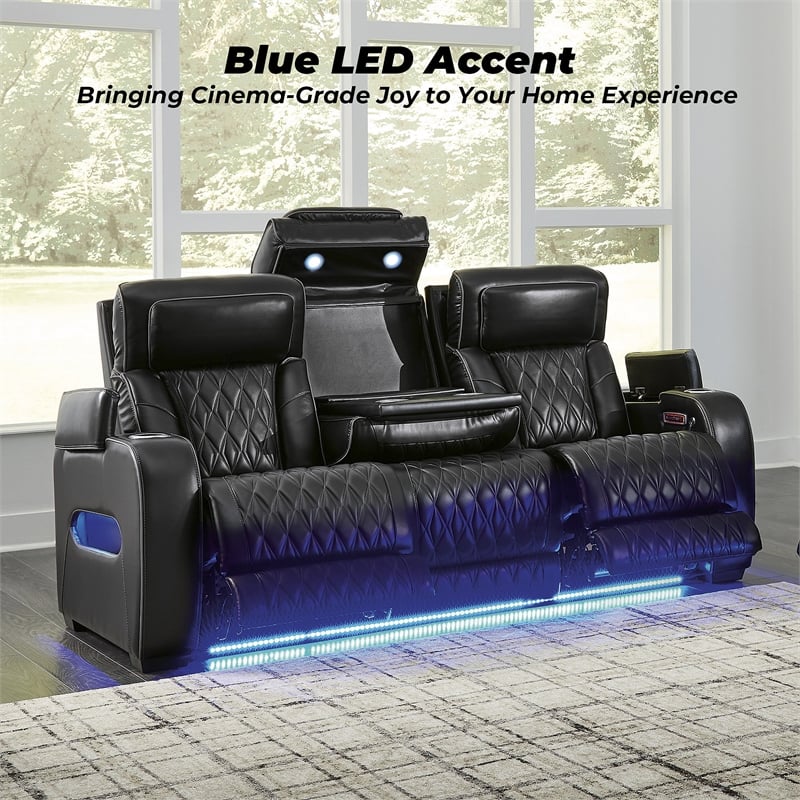 Bowery Hill Reclining Furniture Set with Power Recliner in Black Diamond