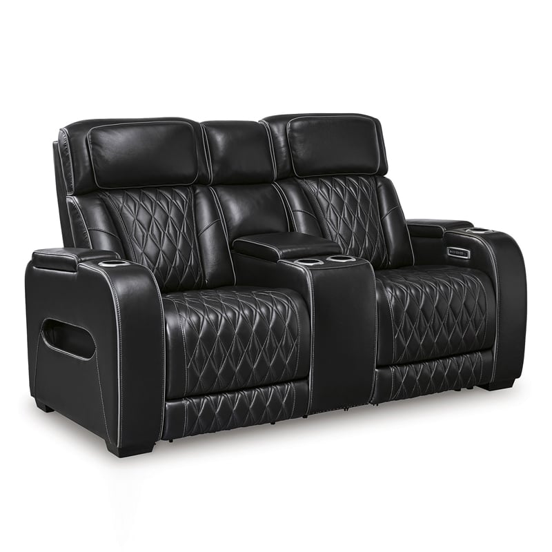 Bowery Hill Reclining Furniture Set with Power Recliner in Black Diamond