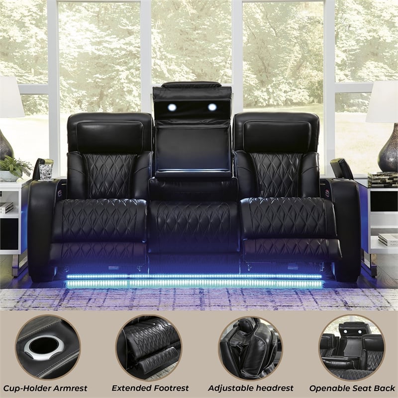 Bowery Hill Reclining Furniture Set with Power Recliner in Black Diamond