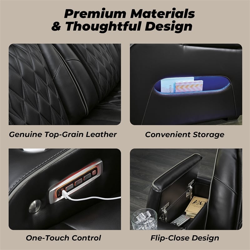 Bowery Hill Reclining Furniture Set with Power Recliner in Black Diamond