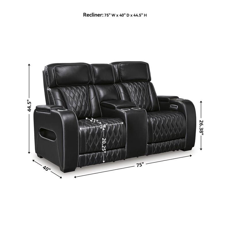 Bowery Hill Reclining Furniture Set with Power Recliner in Black Diamond