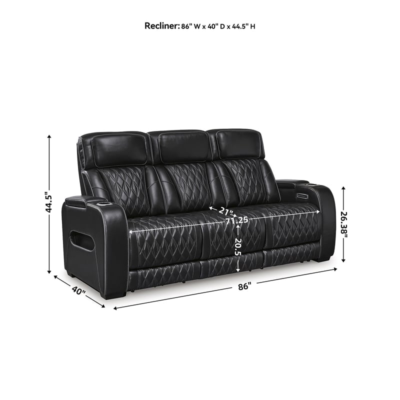 Bowery Hill Reclining Furniture Set with Power Recliner in Black Diamond