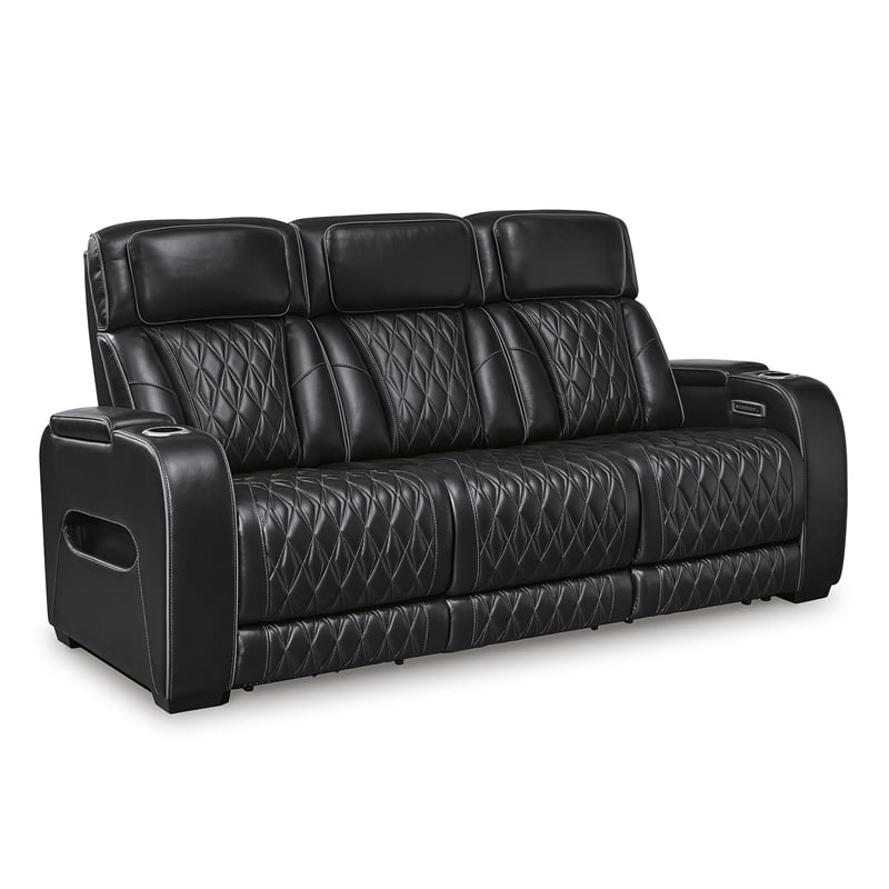 Bowery Hill Reclining Furniture Set with Power Recliner in Black Diamond