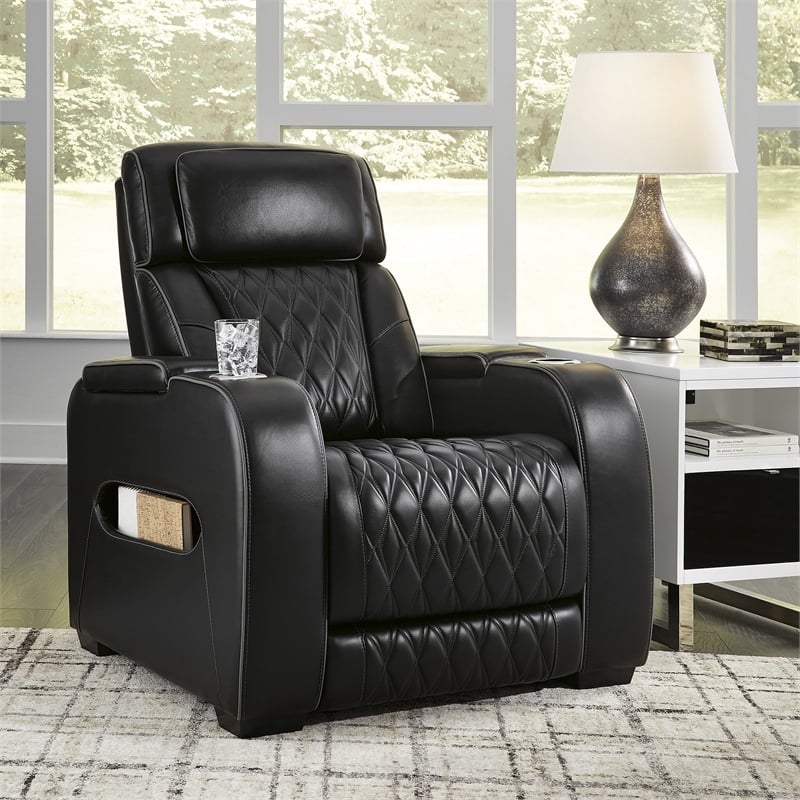 Bowery Hill Reclining Furniture Set with Power Recliner in Black Diamond