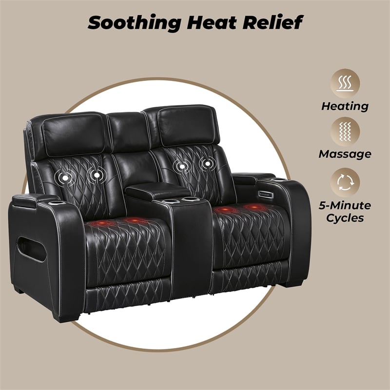 Bowery Hill Reclining Furniture Set with Power Recliner in Black Diamond