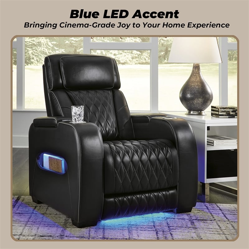 Bowery Hill Reclining Furniture Set with Power Recliner in Black Diamond