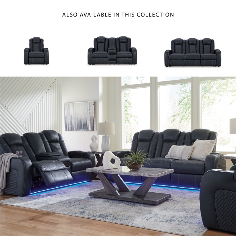 Bowery Hill Sapphire Faux Leather Power Reclining Living Room Sofa Set