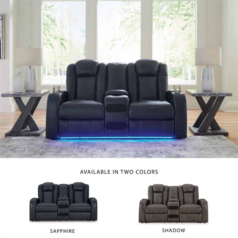 Bowery Hill Sapphire Faux Leather Power Reclining Living Room Sofa Set
