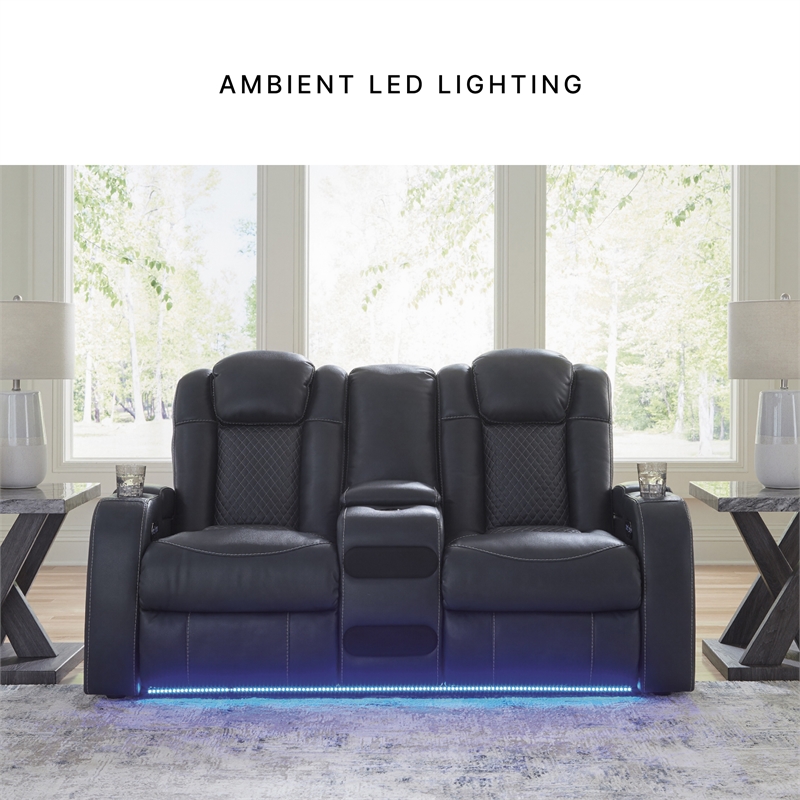 Bowery Hill Sapphire Faux Leather Power Reclining Living Room Sofa Set