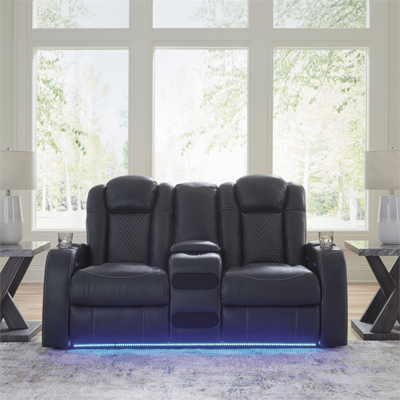 Bowery Hill Sapphire Faux Leather Power Reclining Living Room Sofa Set