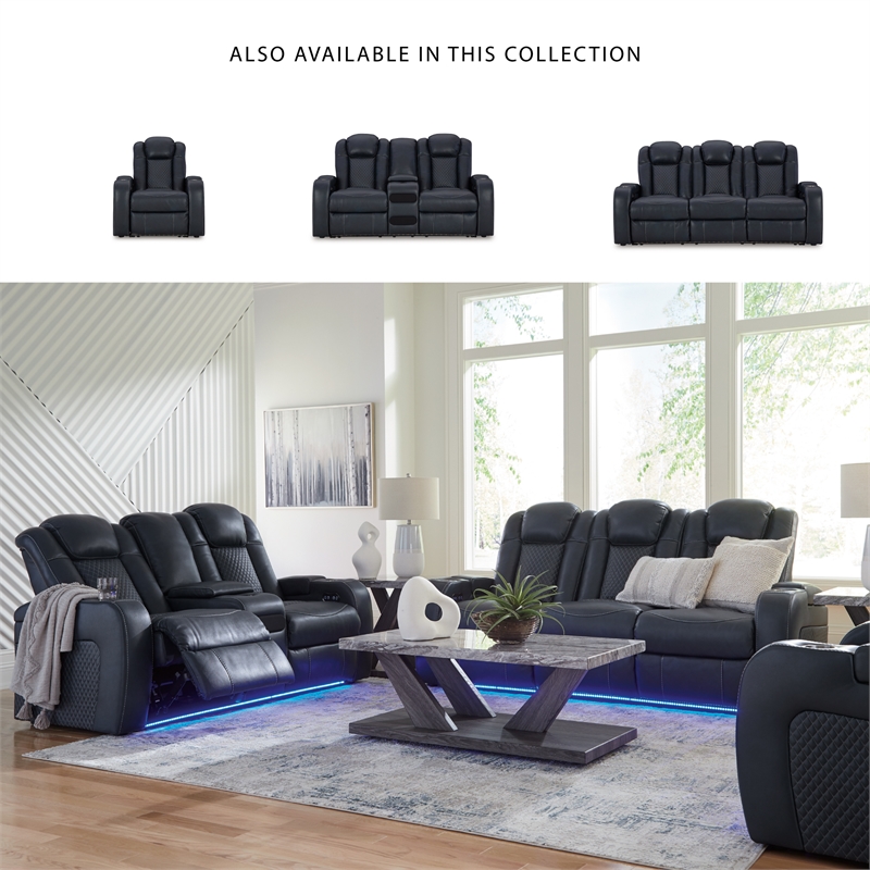 Bowery Hill Sapphire Faux Leather Power Reclining Living Room Sofa Set