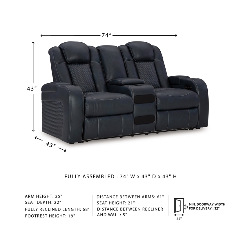 Bowery Hill Sapphire Faux Leather Power Reclining Living Room Sofa Set