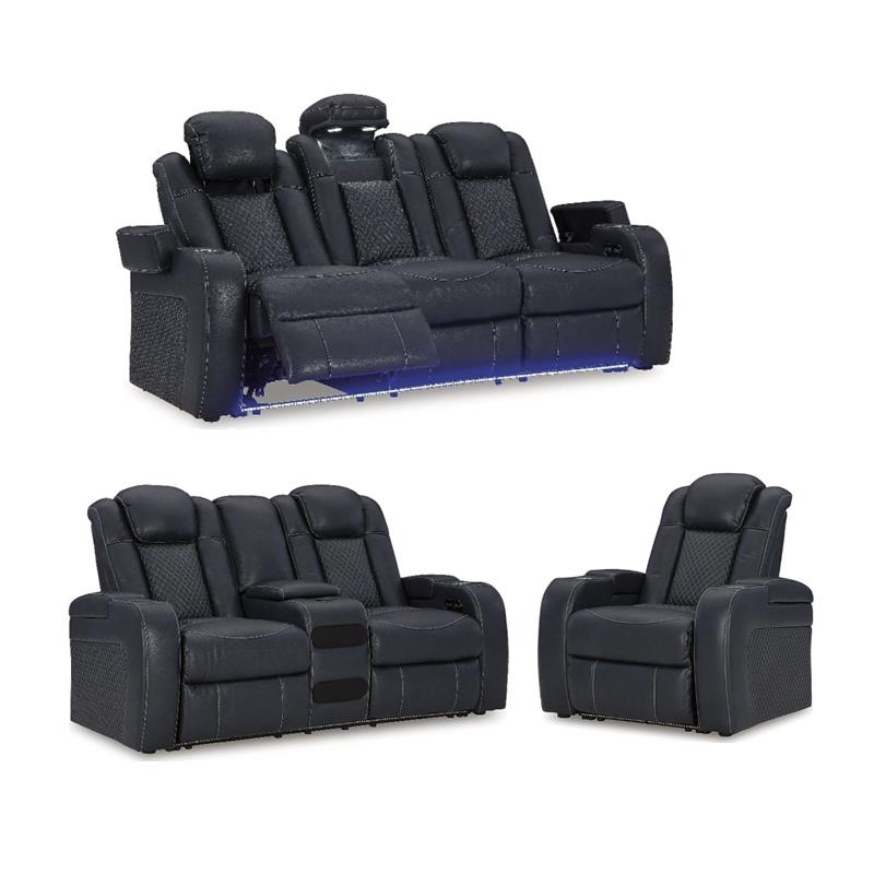 Bowery Hill Sapphire Faux Leather Power Reclining Living Room Sofa Set