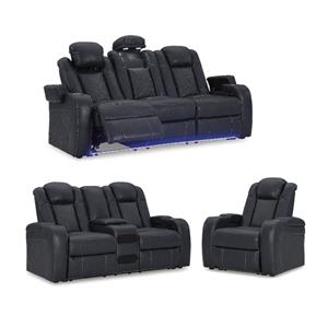 Bowery Hill Sapphire Faux Leather Power Reclining Living Room Sofa Set