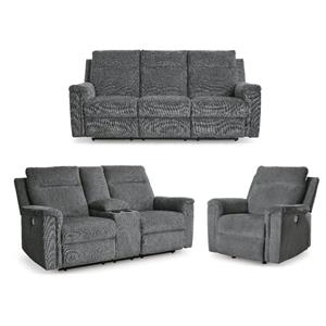 Bowery Hill Reclining Living Room Set of Power Sofa, Loveseat, & Recliner in Gray