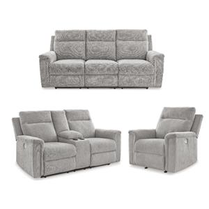 Bowery Hill Living Room Set of Reclining Sofa, Loveseat with Console, & Rocker Chair