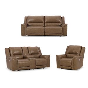 Bowery Hill 3-Piece Power Reclining Set in Caramel Leather Finish