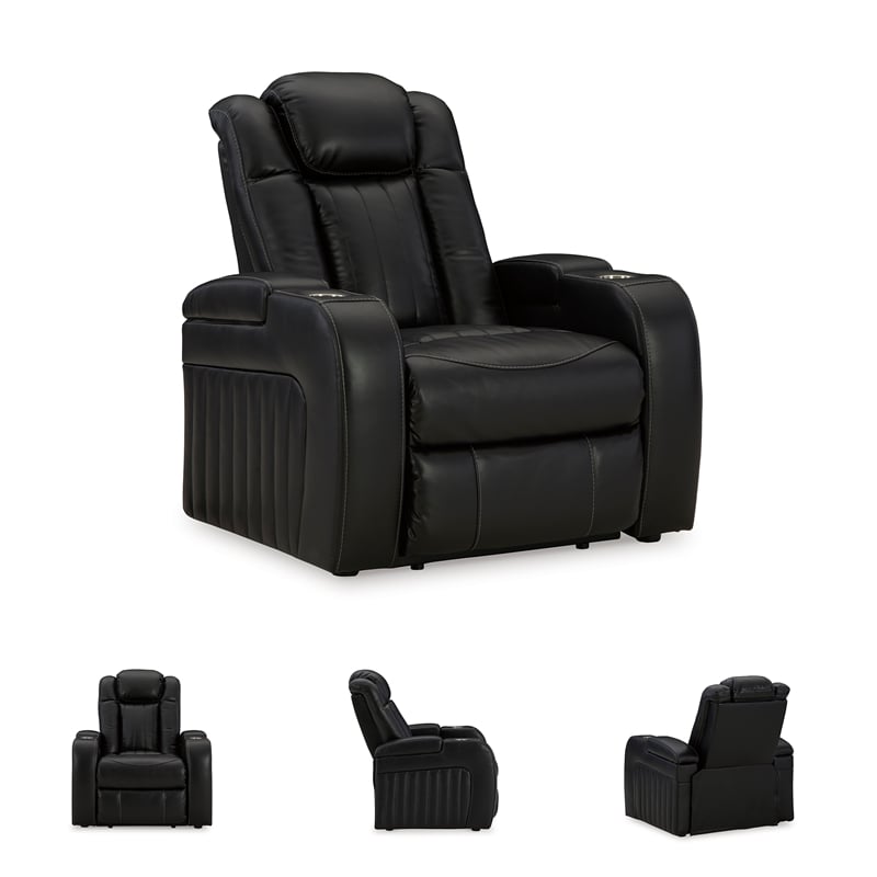 Bowery Hill Power Reclining Living Room Sofa Set in Black Faux Leather