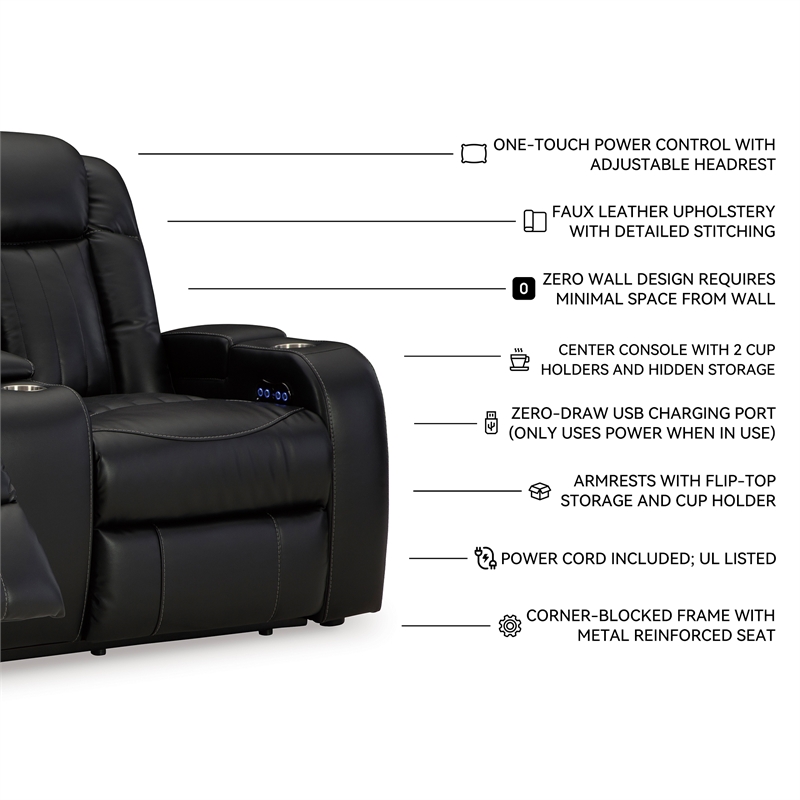 Bowery Hill Power Reclining Living Room Sofa Set in Black Faux Leather