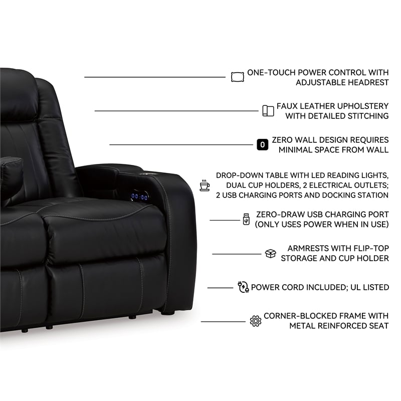 Bowery Hill Power Reclining Living Room Sofa Set in Black Faux Leather