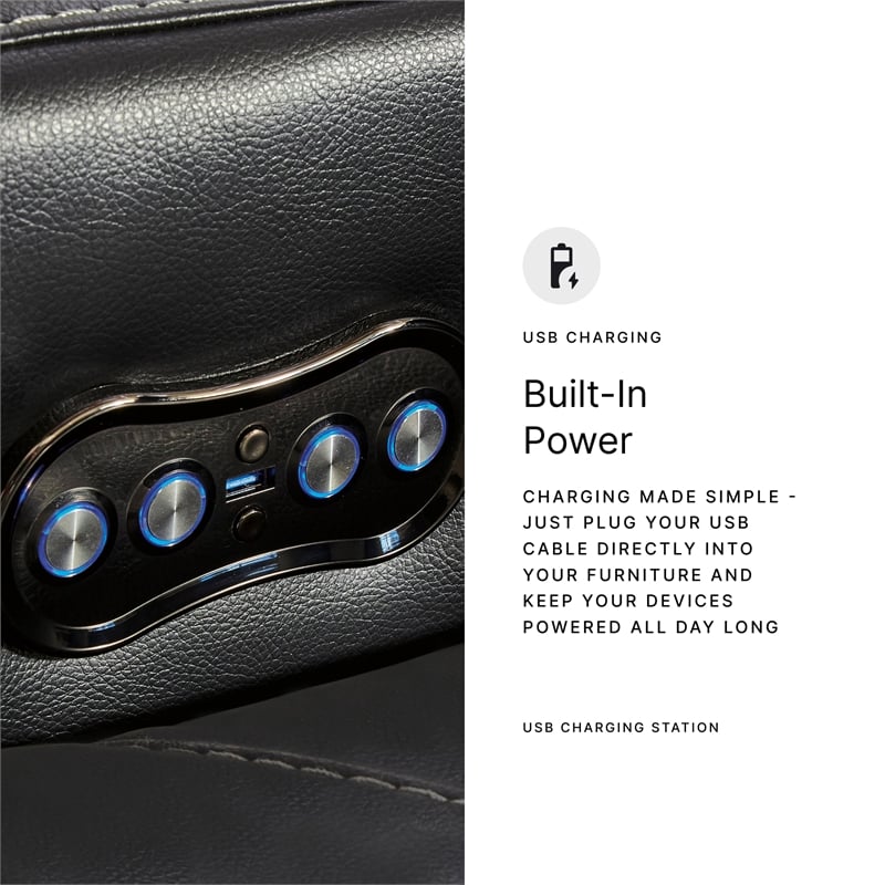 Bowery Hill Power Reclining Living Room Sofa Set in Black Faux Leather