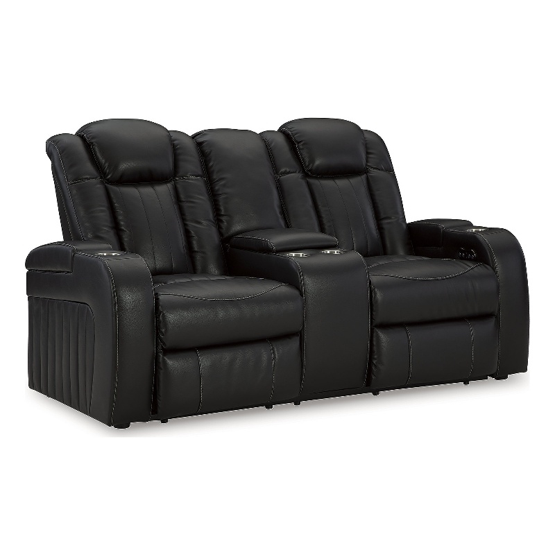 Bowery Hill Power Reclining Living Room Sofa Set in Black Faux Leather
