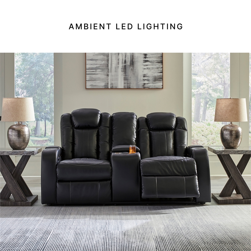 Bowery Hill Power Reclining Living Room Sofa Set in Black Faux Leather