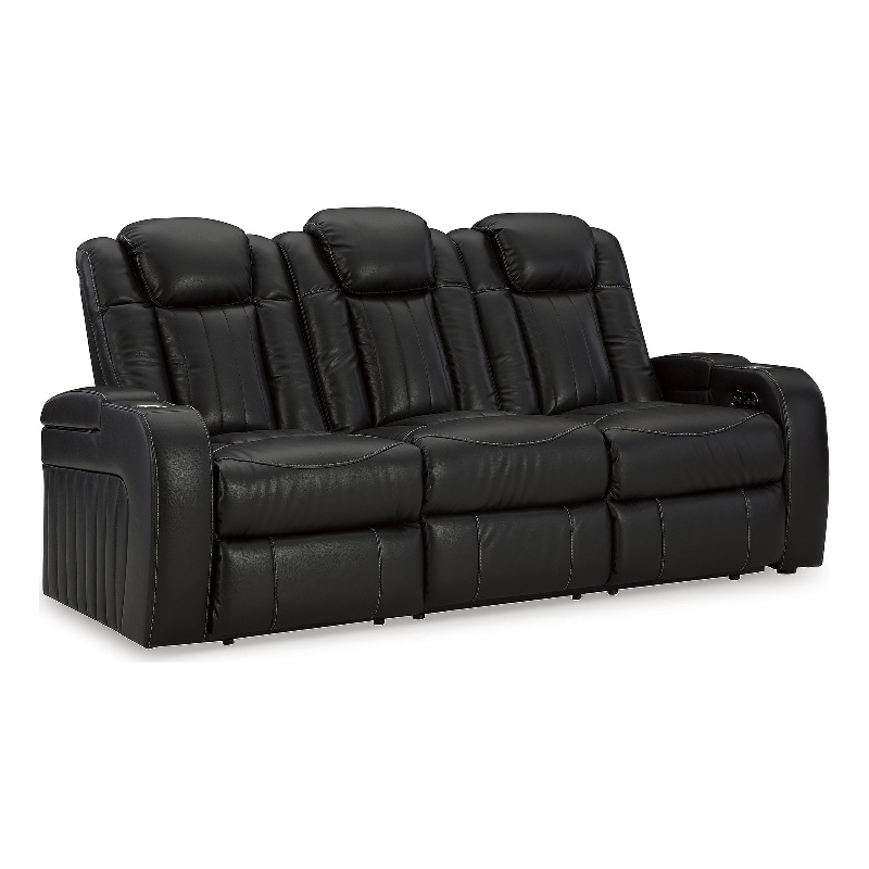 Bowery Hill Power Reclining Living Room Sofa Set in Black Faux Leather