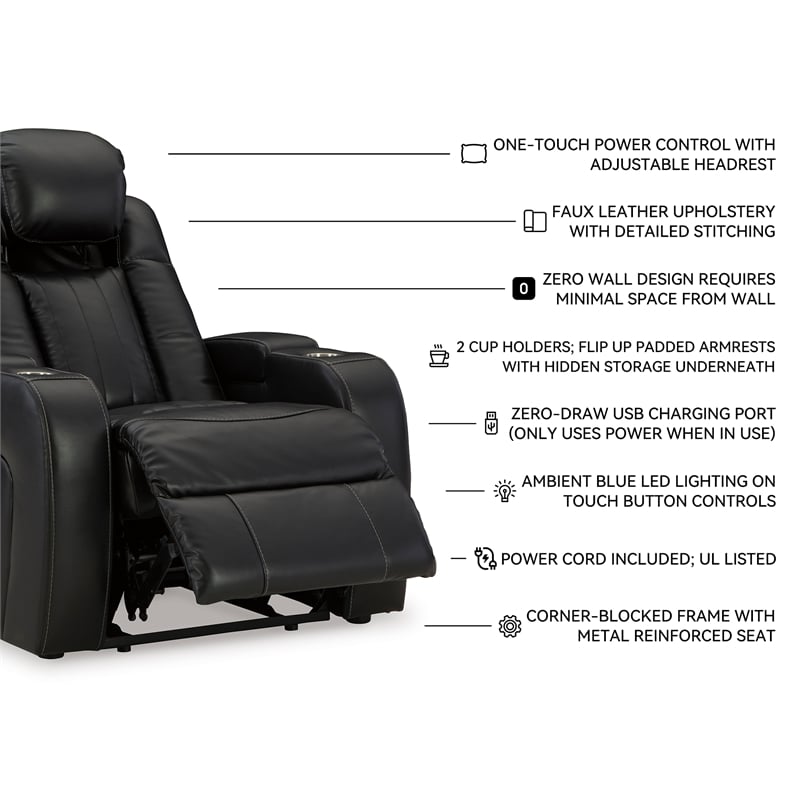 Bowery Hill Power Reclining Living Room Sofa Set in Black Faux Leather