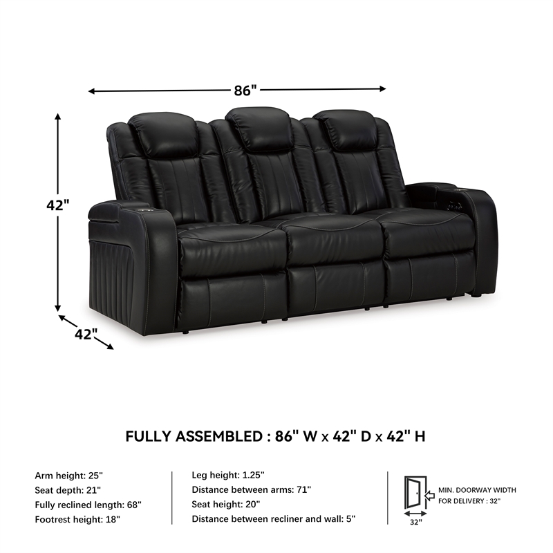 Bowery Hill Power Reclining Living Room Sofa Set in Black Faux Leather