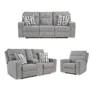 Bowery Hill Pewter Power Reclining Sofa Set in Polyester Upholstered