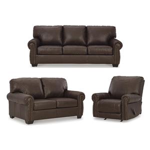 Bowery Hill Sofa, Loveseat, and Recliner Set in Dark Brown Faux Leather