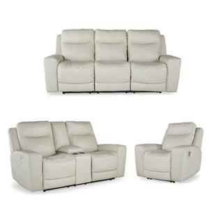 Bowery Hill Reclining Living Room Power Sofa Set in Off White Leather