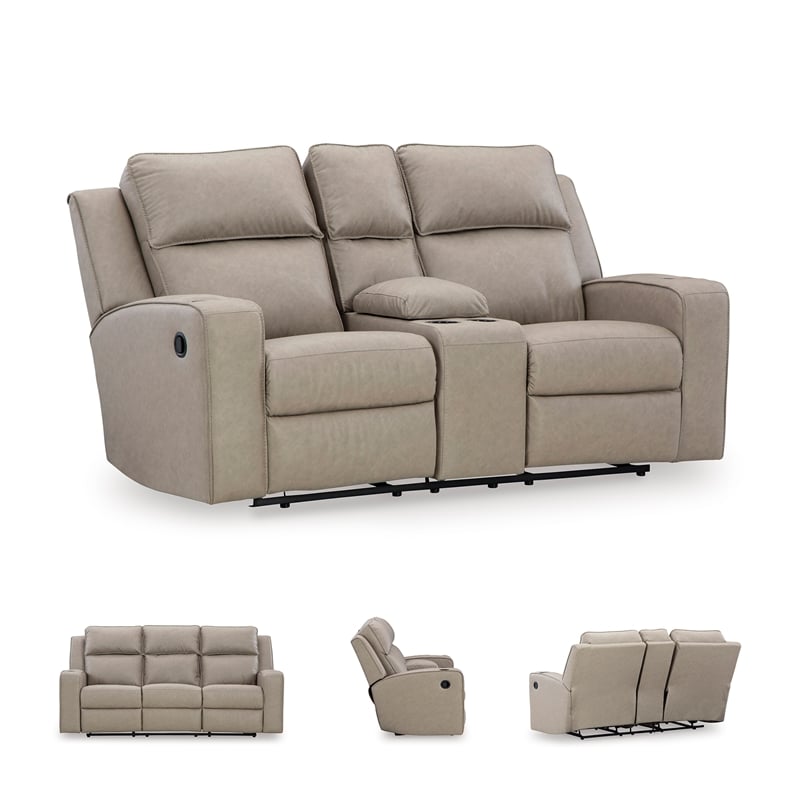 Bowery Hill Reclining Living Room Sofa Set in Pebble Faux Leather