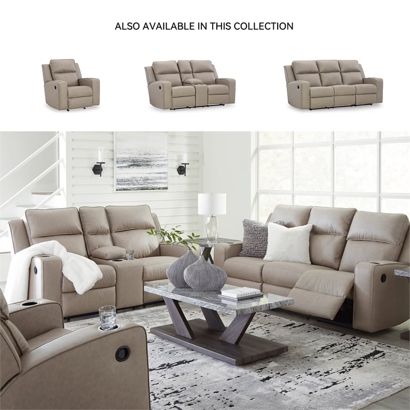 Bowery Hill Reclining Living Room Sofa Set in Pebble Faux Leather