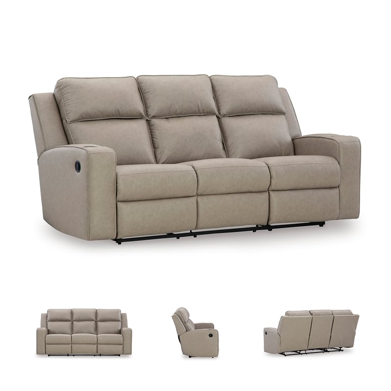 Bowery Hill Reclining Living Room Sofa Set in Pebble Faux Leather