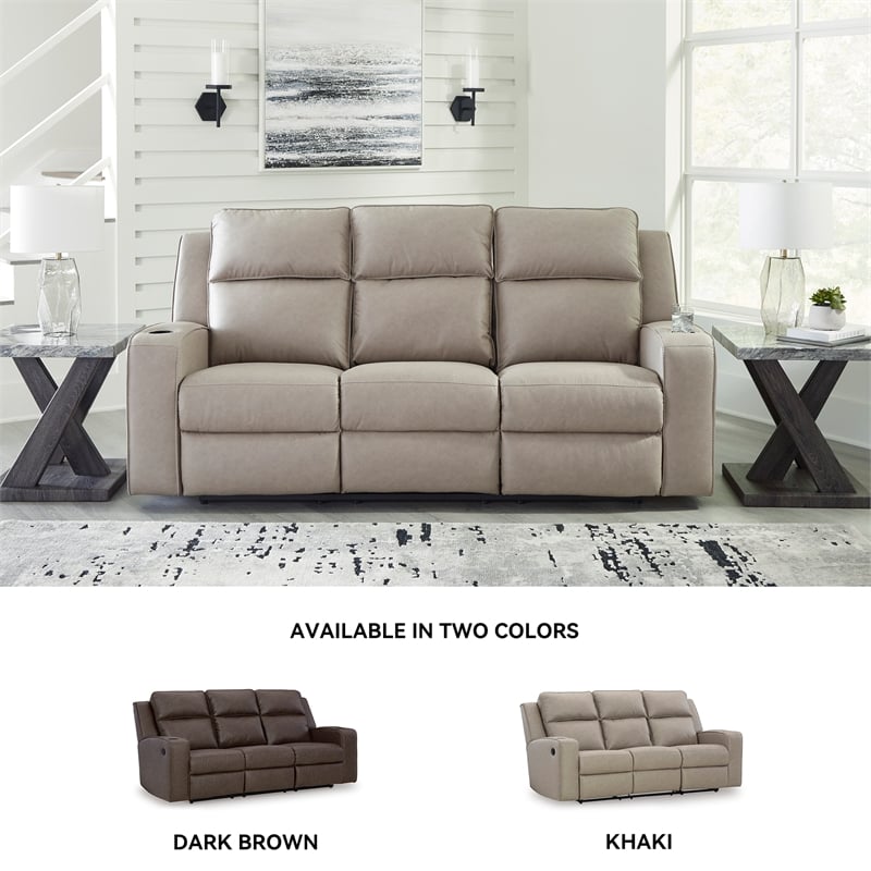 Bowery Hill Reclining Living Room Sofa Set in Pebble Faux Leather
