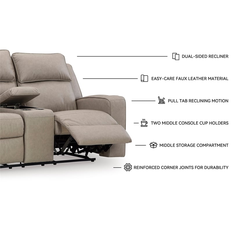 Bowery Hill Reclining Living Room Sofa Set in Pebble Faux Leather