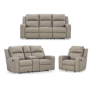 Bowery Hill Reclining Living Room Sofa Set in Pebble Faux Leather