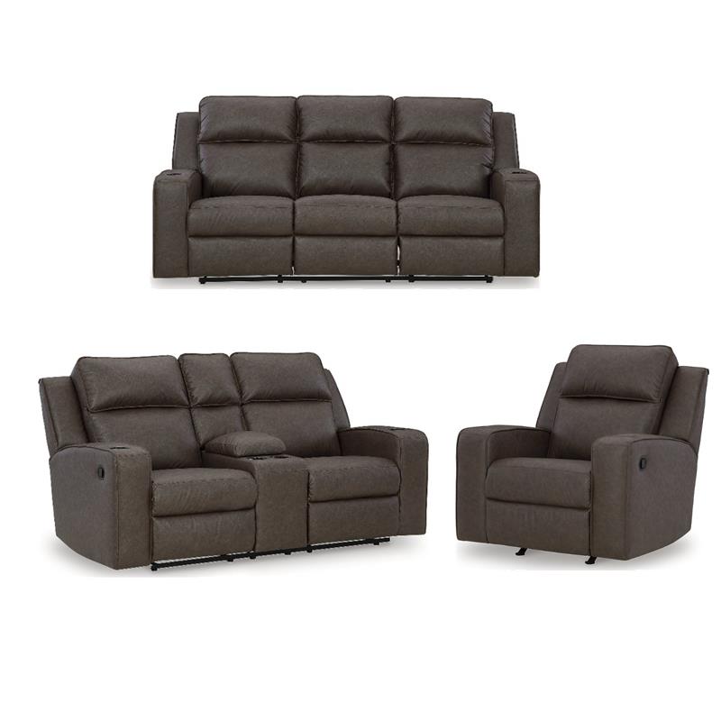 Bowery Hill Brown Reclining Sofa Set with Loveseat and Recliner