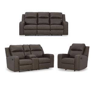 Bowery Hill Brown Reclining Sofa Set with Loveseat and Recliner