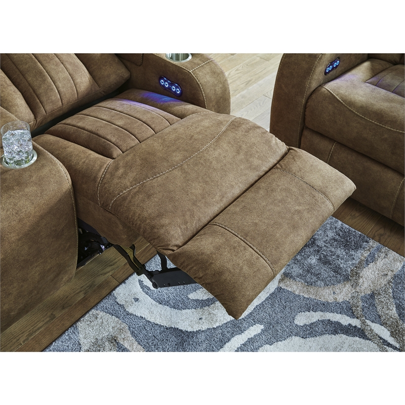 Bowery Hill 3-Piece Power Reclining Living Room Sofa Set in Brown Faux Leather