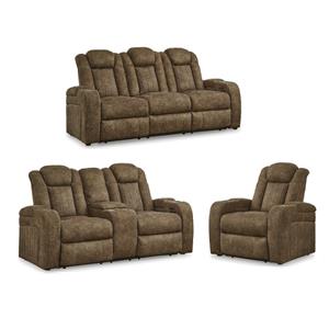 Bowery Hill 3-Piece Power Reclining Living Room Sofa Set in Brown Faux Leather
