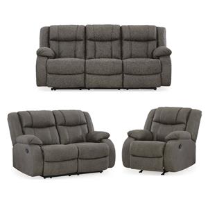 Bowery Hill 3-Piece Living Room Reclining Sofa Set in Gunmetal Faux Leather