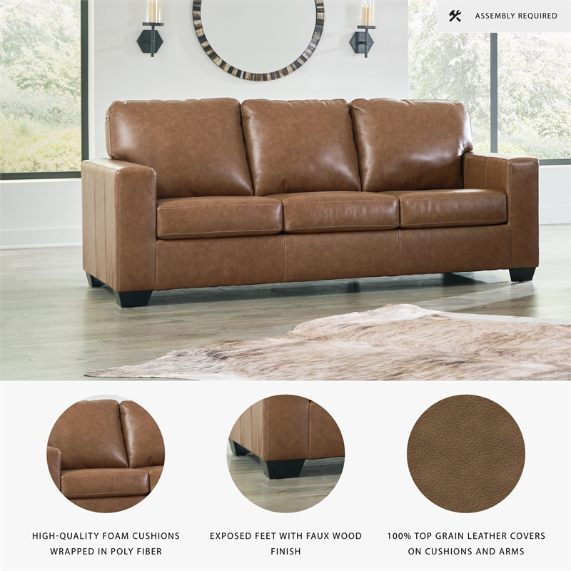 Bowery Hill 3-Piece Set of Sofa, Loveseat, & Recliner in Caramel Leather
